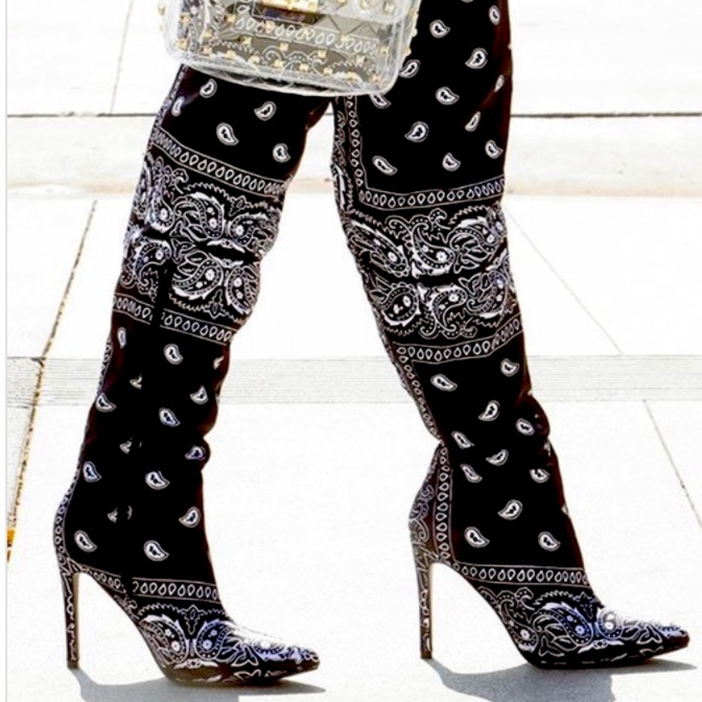 Paisley Print Over the Knee Heeled Boots